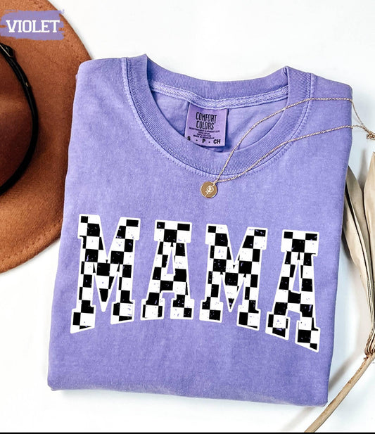 Comfort Colors Checkered Mama Shirt Gift for Mom, Retro Mom Tee, Mother's Day Gift, Vintage Checkered Mama Tshirt, Varsity Mom Shirt